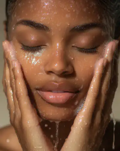 woman washing her face